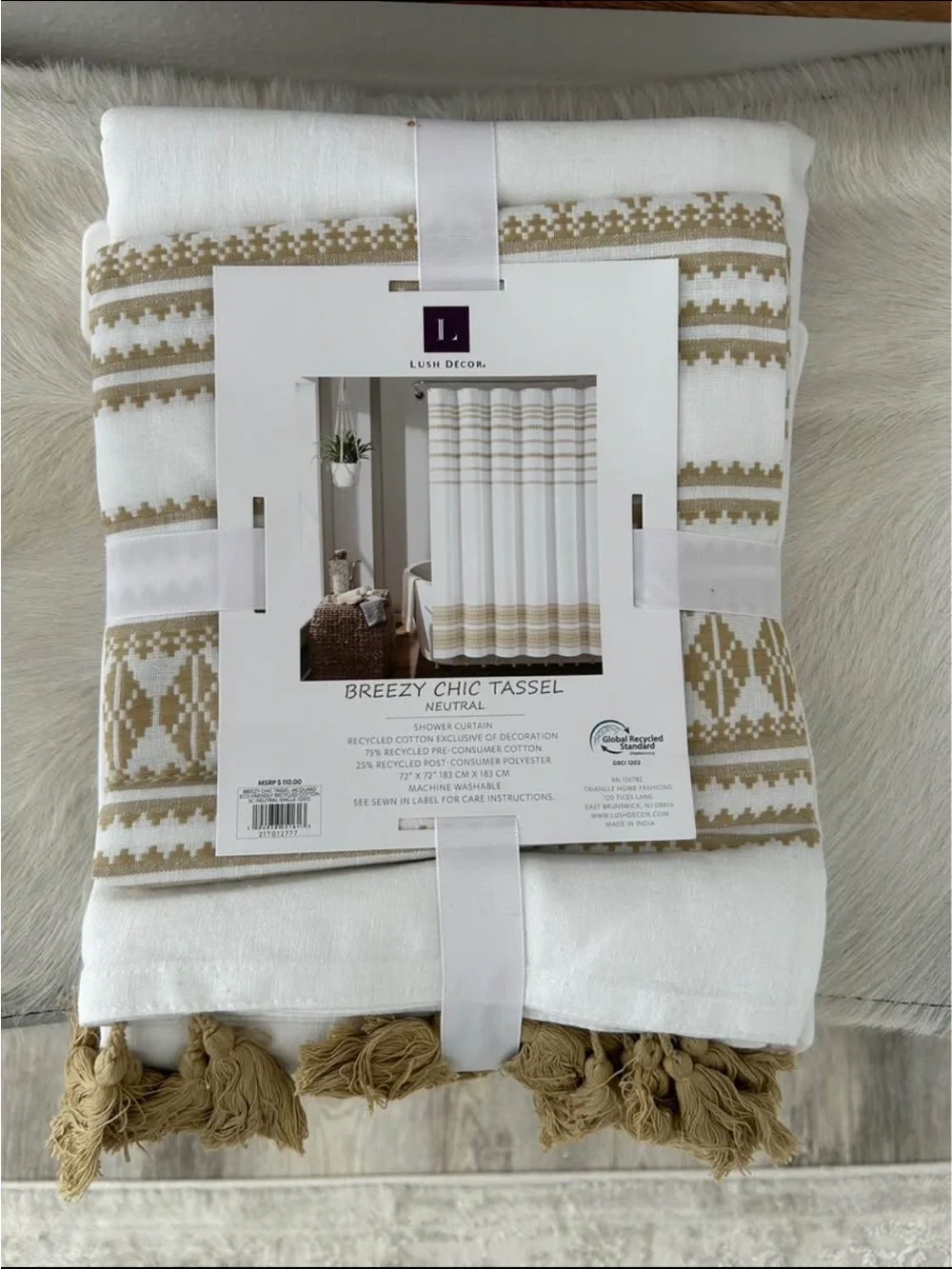 Lush Decor Breezy Chic Tassel Jacquard Eco-Friendly Cotton Shower Curtain